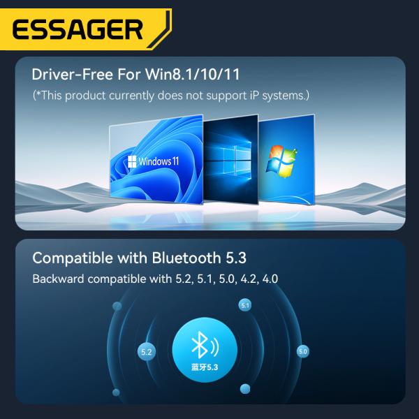 ESSAGER ES-BT13 Serie USB A para Bluetooth Adaptador V5.3 Con rango de transmisión de 10m-20m
