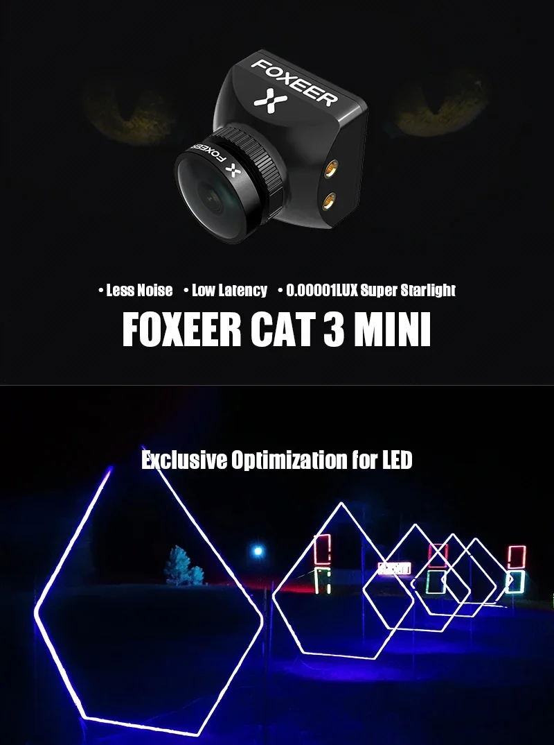 Foxeer 3 Mini Low Latency Noise 1200TVL 0.00001Lux FPV Night Camera 2.1mm PAL NTSC 4:3 16:9 For RC Racing Drone