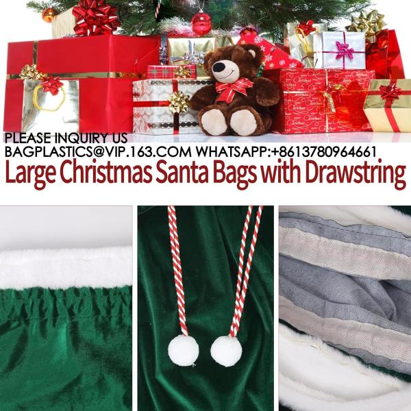 Velvet Bags With Drawstring Large Plush Santa Sack Christmas Gift Bags In 2 Size For Xmas Package Storage Bags