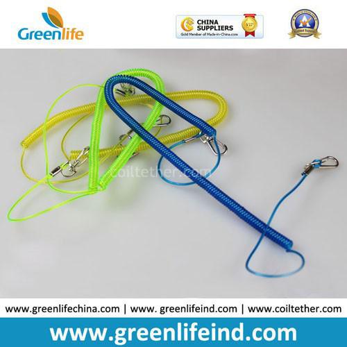 Short Spring Steel Fishing Coiled Pole Leash Plastic Anti-drop Tether w/Heavy Duty Snap Hooks