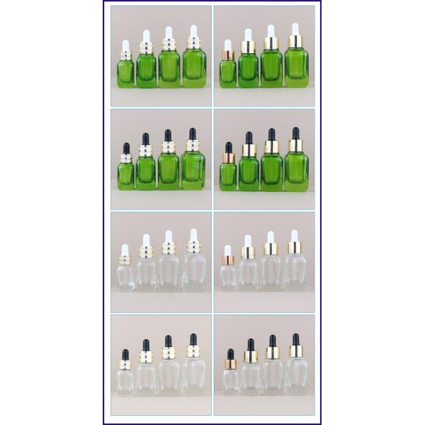 15ml 30ml 50ml Unique Green Square Glass Bottle Cosmetic Oil Glass Dropper Bottles Sealing Type Dropper Industrial Cosmetic