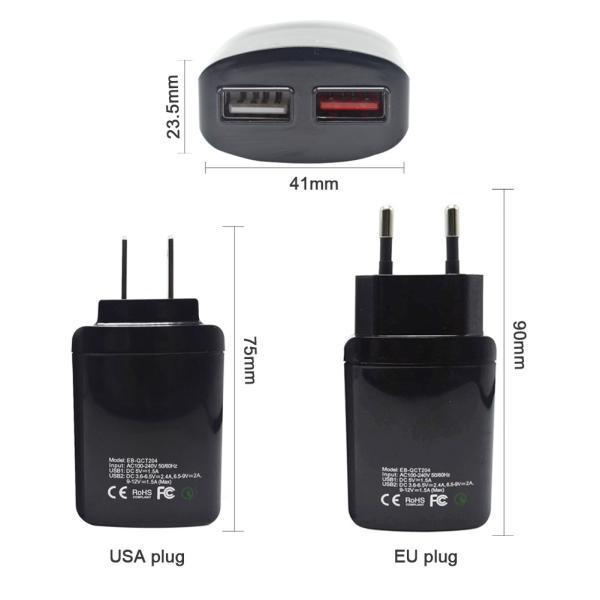 Quick Charger 3.0 Patent Portable  Intelligent Universal USB wall travel Charger for Iphone / iPod/Ipad/Samsung QCT204