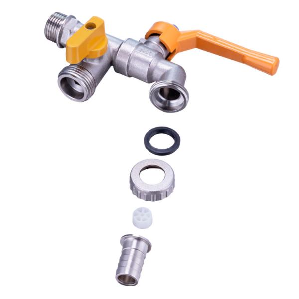 TMOK Factory Direct Double Head Yellow Handle Outdoor Garden Water Tap Irrigation Brass Bibcock