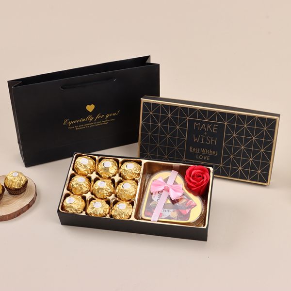 Chocolate Gift Box Gold Foil Valentines Day Birthday Packaging Holiday Present Box with Matching Gift Bag Included