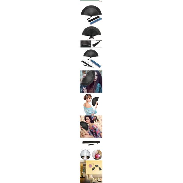 [I AM YOUR FANS]Chinese Paint Black Folding Fan Decorative Hand Fan for Dance