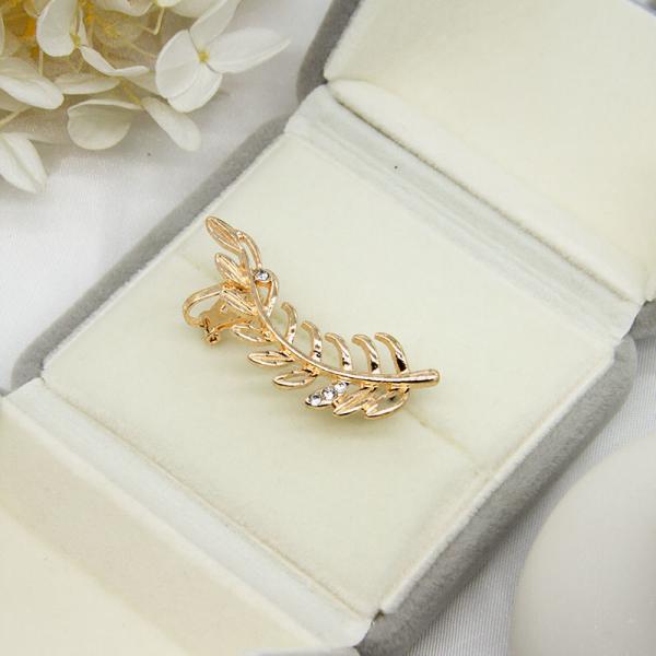Luxury Alloy Gold Earrings Studs Leaf Flower Shape Shiny Crystals 4 Pcs