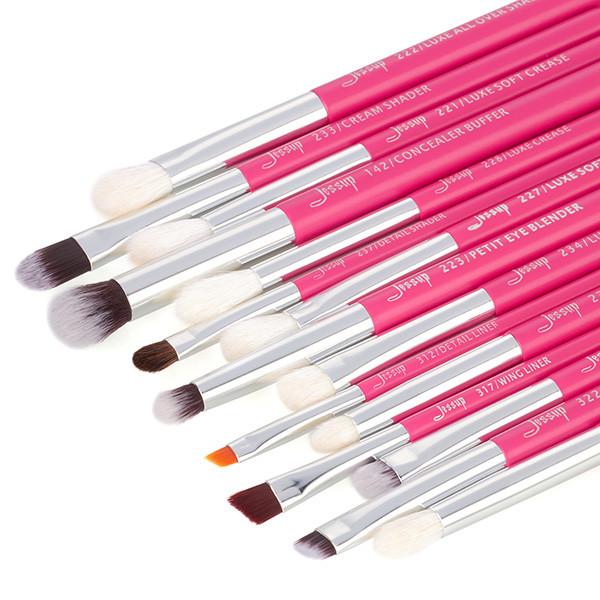 Jessup 15pcs Rose-carmin/Silver  Eye Makeup Brush Set Wood Handle Cosmetic Makeup Brush Set T197