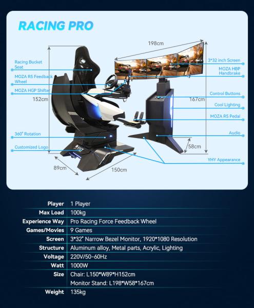 Arcade 3dof Simulateur de course Chaise de conduite siège support pédales machine de jeu