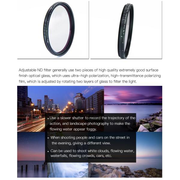 67 / 72 / 77mm Camera Lens Filters , Adjustable ND Filter For Scenery Photography