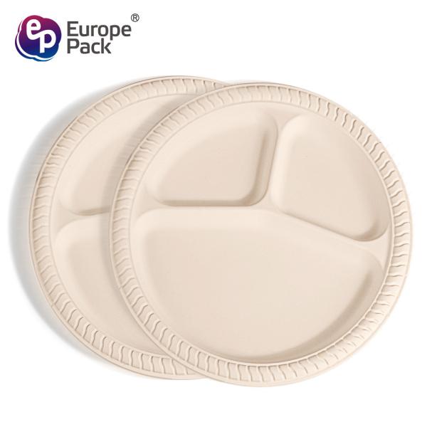 Online shopping high quality disposable food cornstarch plastic plate with 3 compartments