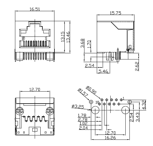 Горячий экран соединителя Pin RJ45 женщины 10 продажи без трансформатора приведенного TM5JA011EXX41 14,80 Mm