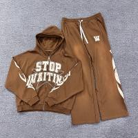 Ensemble de jogging à capuche personnalisé pour homme, imprimé sérigraphié déchiré, sweat à capuche zippé vieilli, pantalon de survêtement ample à jambes larges avec étiquette personnalisée