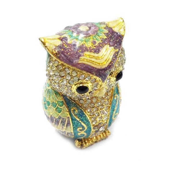 Bird owl metal jewelry box for jewelry wholesales owl jeweled enamel trinket box