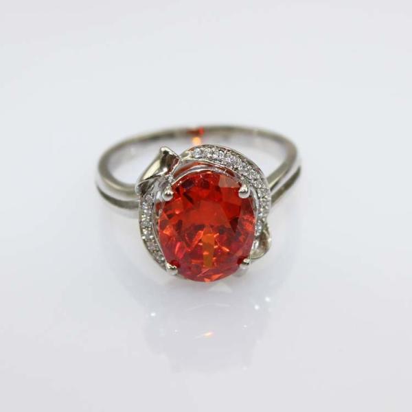 White Gold Plated 925 Silver Ring with 8x10mm Oval Blue Cubic Zircon (R267)