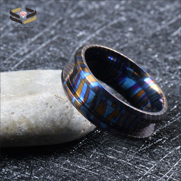 Customized Handmade Natural Colourful Timascus Rings Blank Inlay Ring for Men Width 8mm Third Party Appraisal Certificate