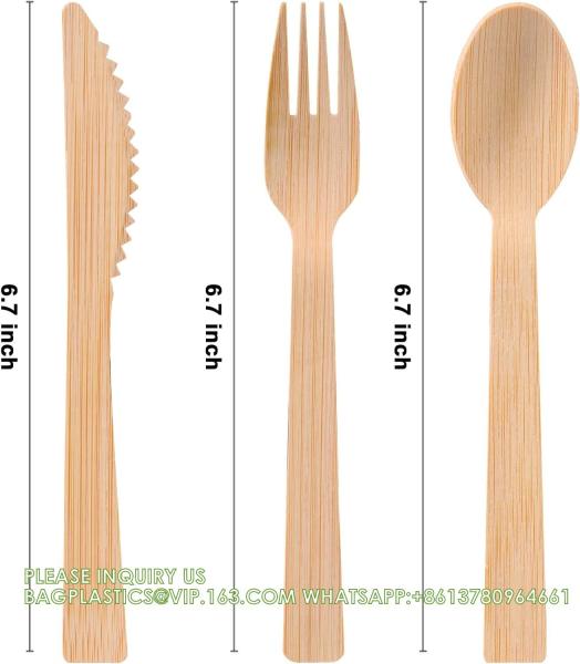 Pre Rolled Bamboo Cutlery Pack Bamboo Utensils (6.7 25 Forks 25 Spoons 25 Knives 25 Napkins) Compostable Flatware