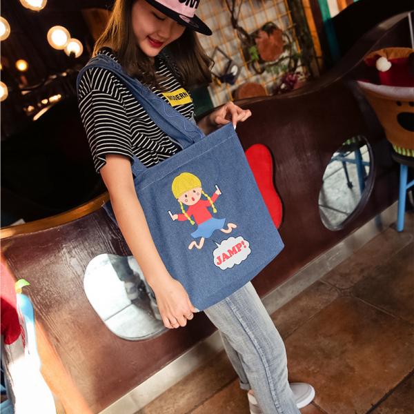 Playful denim shoulder bag printing canvas bag large capacity Meng Mei casual female