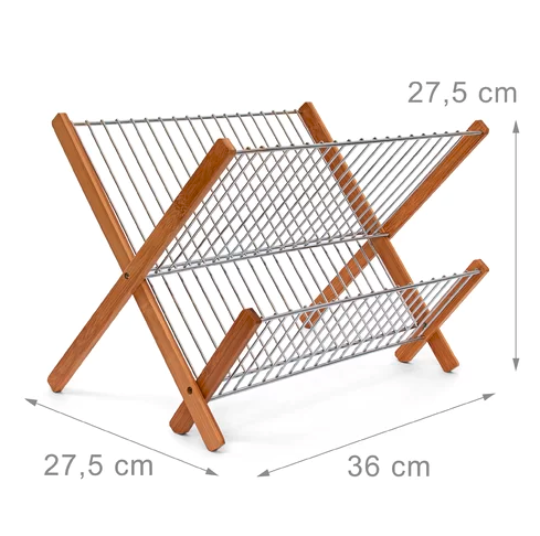 Cross Style Wooden Plate Display Rack , Bamboo Stainless Steel Dish Drying Rack