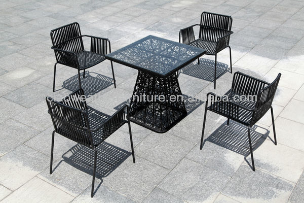 Modern Black Rattan Balcony Furniture Waterproof Outdoor Table Chair Set
