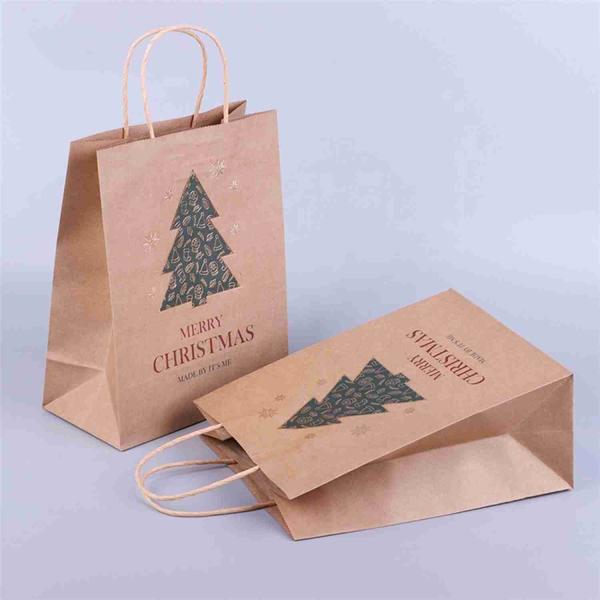 ROHS Christmas Brown Paper Grocery Bags Bulk Paper Bags With Handles CMYK printing