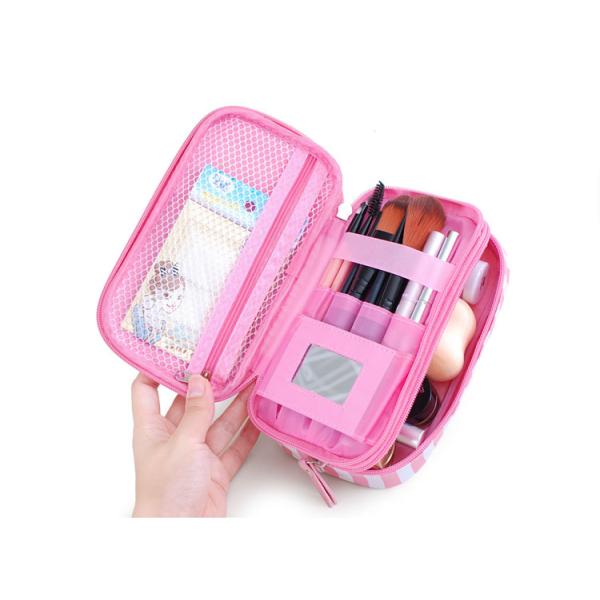 Small portable PU cosmetic box Korean girl stripe cute makeup storage multi-functional toiletries bags