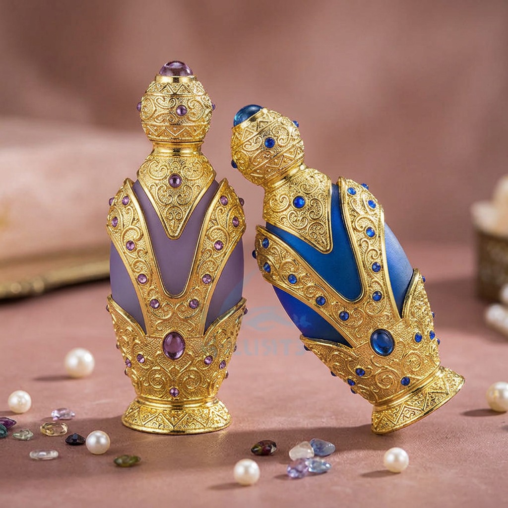 60ml Glass Perfume Bottles Vintage Arabic Rhinestone Crimp Empty Luxury