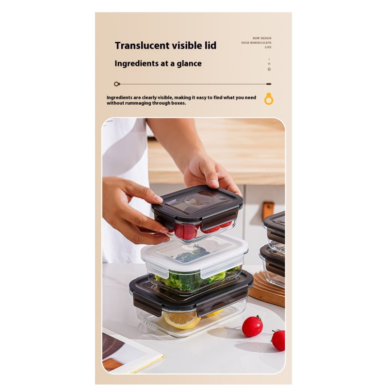 Factory Wholesale Household Heatable Lunch Box Portable Borosilicate Glass Crisper with Plastic Lid for Food