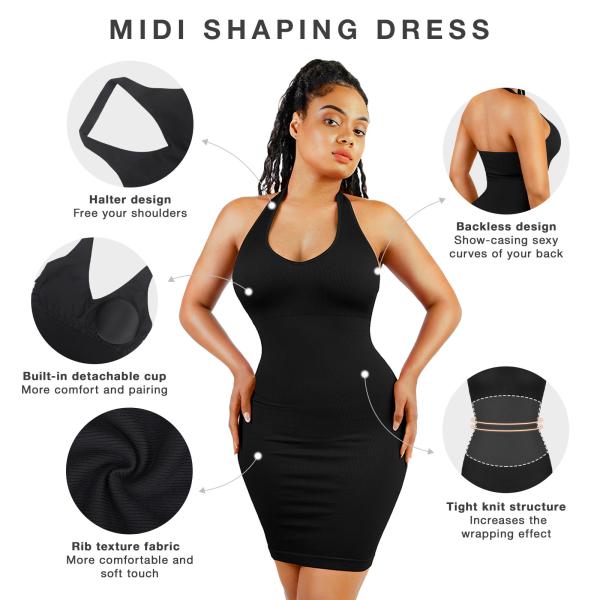 Pink Body Shaper Shapewear Seamless Halter Neck Deep U Outer Wear Dress for Women in Summer
