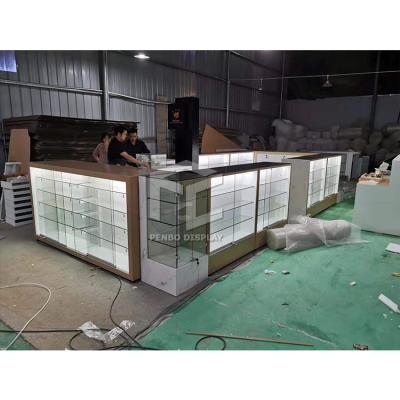 os armazenamentos da mostra 3pcs da exposição do telefone celular do MDF de 20mm moderaram a parte superior de vidro