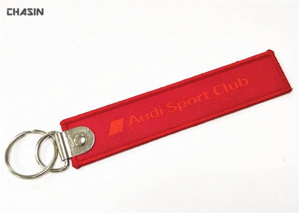 Black Embroidered Fabric Keychain / Twill Pilot Key Tag For Promotion Gift