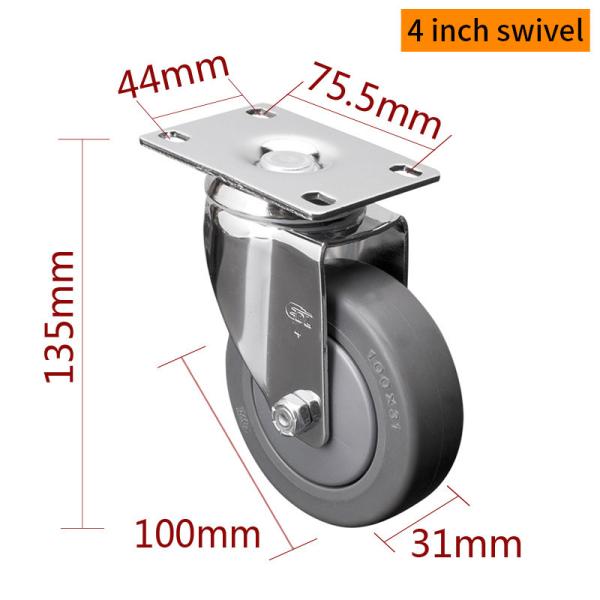 4 Inch Industrial Caster Wheels Chrome Coating By Rigid Swivel And Brake