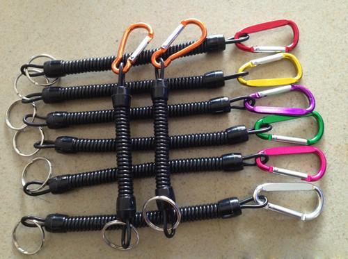 Assorted colors carabiner black spiral coil lanyard holder w/key ring as plier safe leash