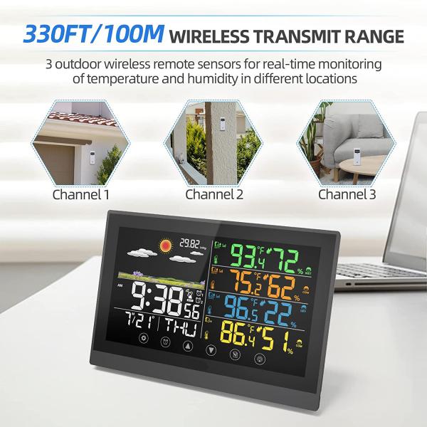Station météorologique Wifi sans fil 3 canaux haute précision Station météorologique électronique avec écran tactile