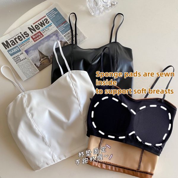 Ladies Vest Style Leather Suspenders Beautiful Back Vest Women's Slim Short Fixed Cup Chest Pad Women Vest Style Bra