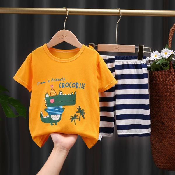 0.9M 12KG Children'S Outfit Sets Short Sleeve Pant Suit Cartoon Print Boys