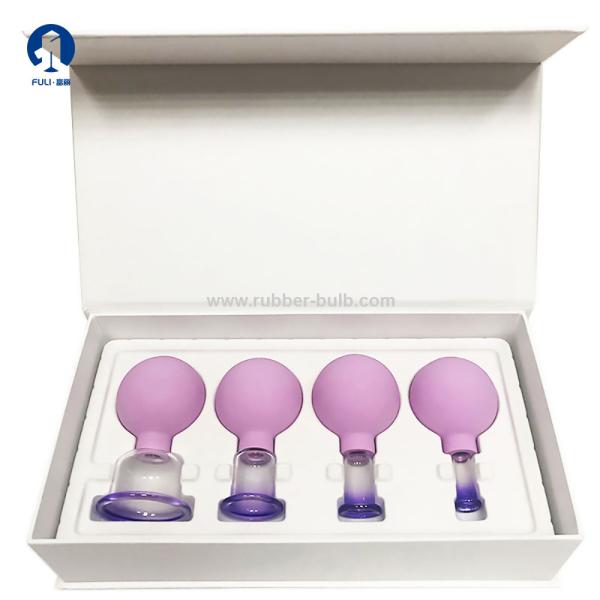 A terapia colocando facial de vidro ajusta a massagem do copo, 4 da massagem linfática da drenagem da sução do vácuo do silicone partes da ferramenta colocando