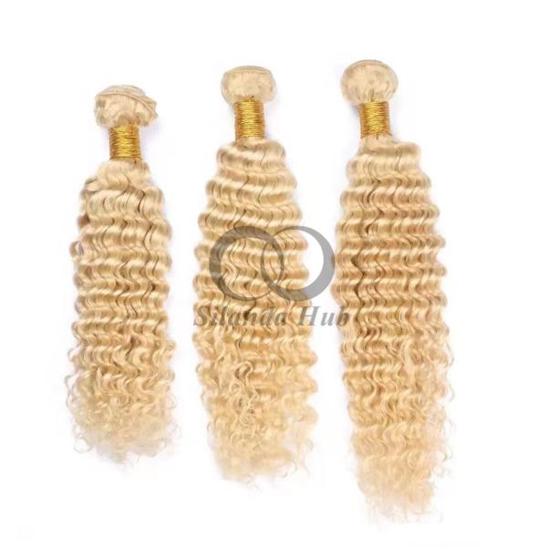 #613 Bleached Blonde Deep Wave Remy Human Hair Bundles Sew In Weave Bundles