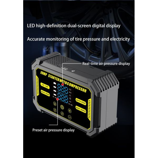 Car Emergency Tool 3000A Jump Starter 150 PSI Air Compressor Power Bank