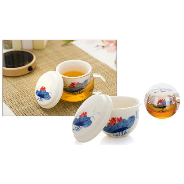 Чашка Инфузер чая боросиликатного стекла с емкостью керамического фильтра/крышки 280мл