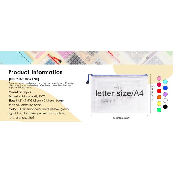 Mesh Zipper Bag A4 Student Subject Bag Bill Transparent Waterproof Plastic Data Bag Wholesale