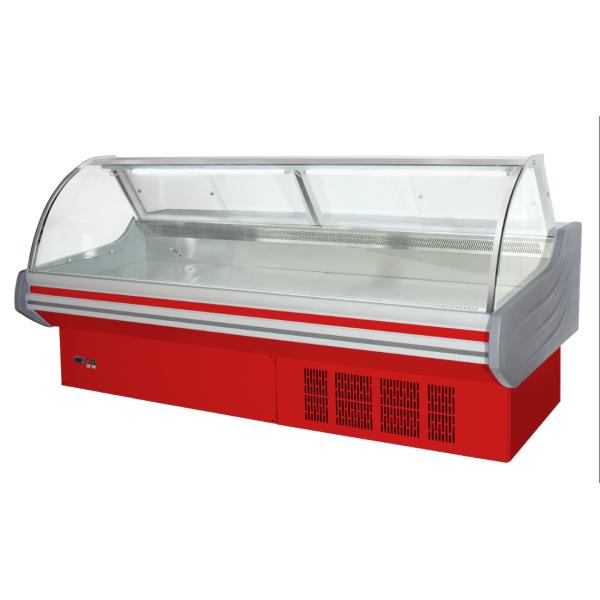 Deli Food Curved Glass Meat Display Refrigerated Case Dynamic Cooling