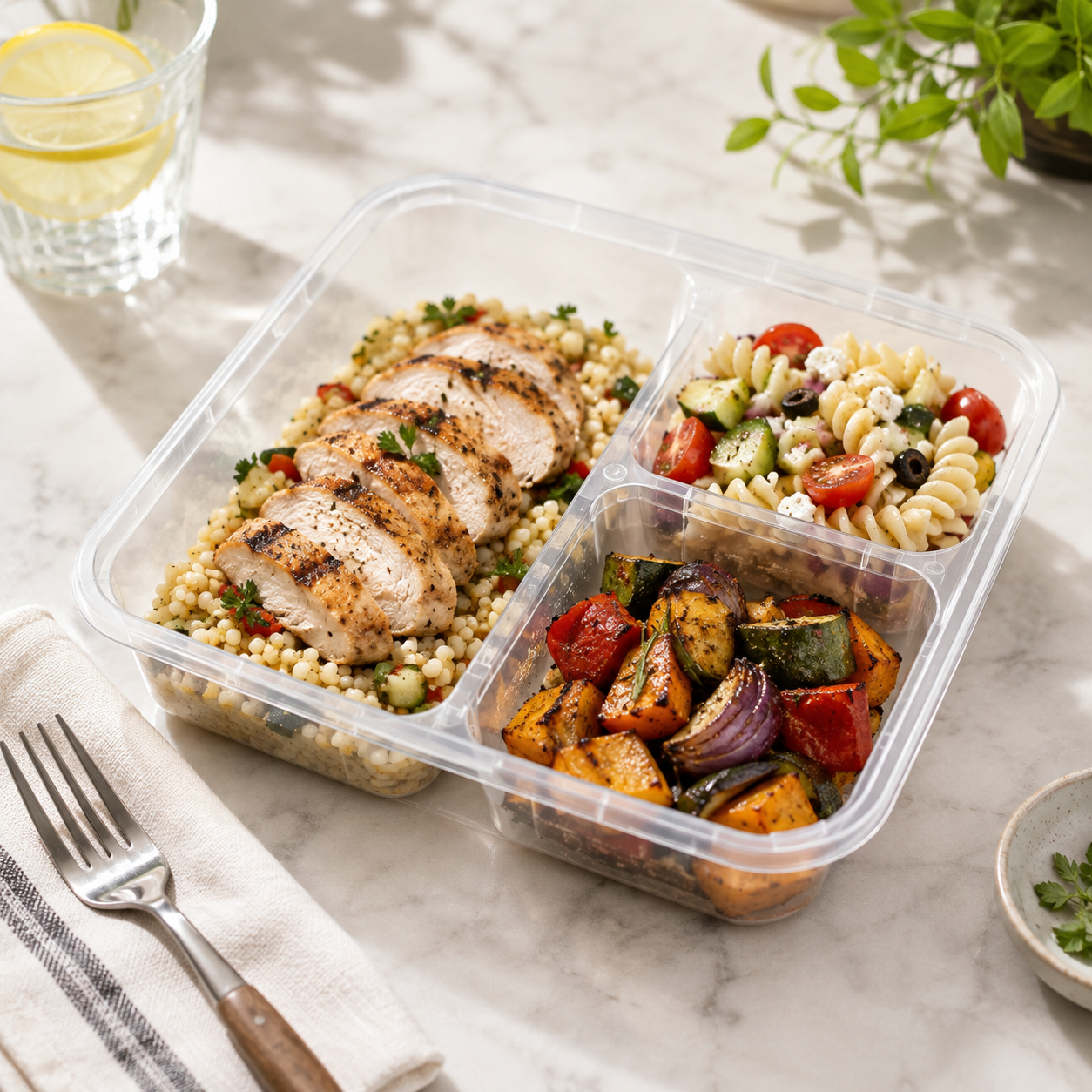 Compact Three Section Clear PP Portion Control Container for Work Lunches