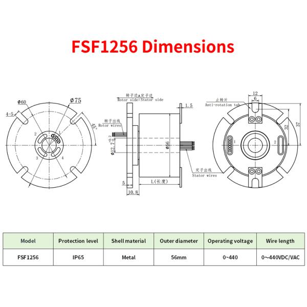 IP65 Micro Slip Ring Watertight 12.7mm Center Hole Flange Mounting