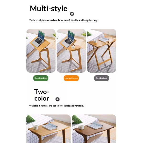 Foldable Bamboo Computer Desk Home Coffee Breakfast Computer Table Multifunction Adjustable Corner Desk for Living Room Bedroom