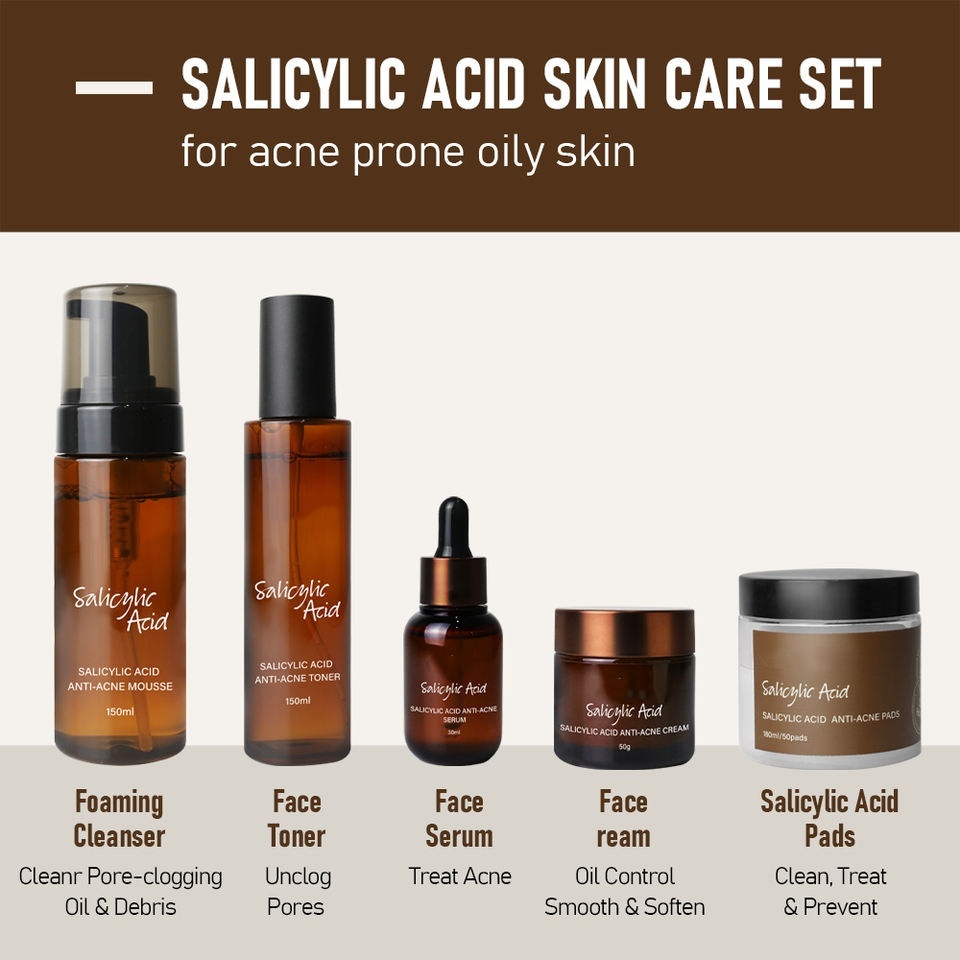 OEM ODM Brand Skin Care Set Salicylic Acid Anti acne&Acne Removing face cream Moisturizing Repair Brightening Skin Color Facial essence Moisturizing Toner facial mask