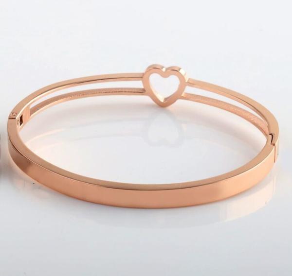 latest Stainless Steel Heart Wire Bracelet for Girls, High-End Open Bangles