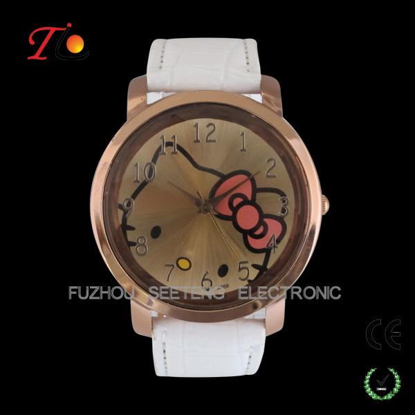 PU leather strap watches color customized for young girls and cute hello kitty  dial watch