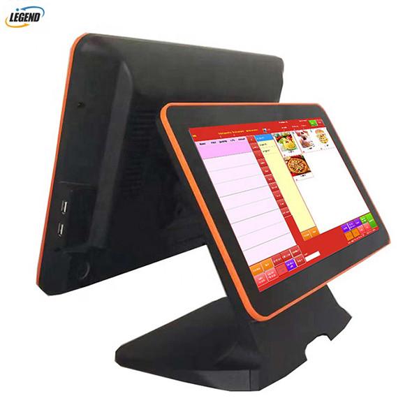 Black All In One Pos Dual Screen Pos Cash Register 15 Inch Aluminum Alloy Base