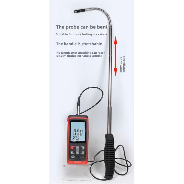 GT8916 Hot Wire Anemometer 0~30m/S with Retractable Drag Rod LCD Backlight