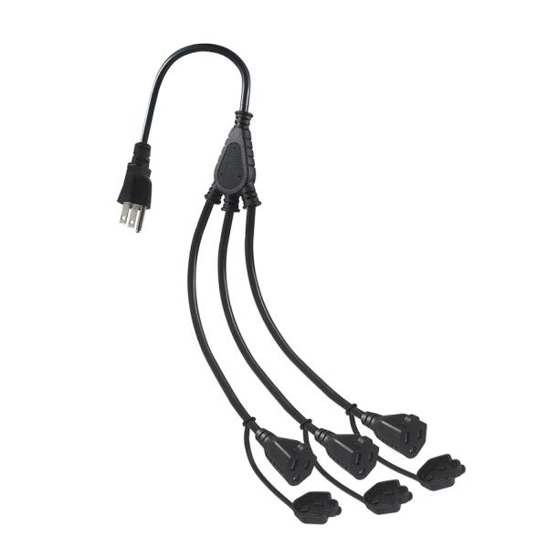 NEMA 5-15P to 3-Way 5-15R Power Splitter SJTW 16AWG